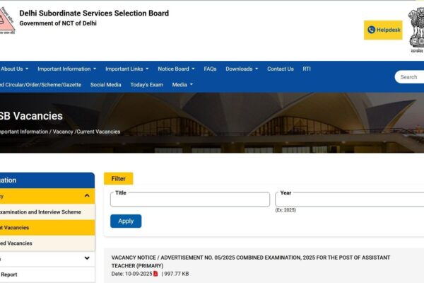 DSSSB Jobs 2025: 1,180 Assistant Primary Teacher vacancies in Delhi – registration, eligibility, exam pattern & more